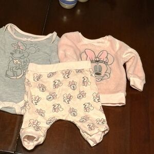 Disney Pink and Gray Minnie Mouse Baby Outfit Set
